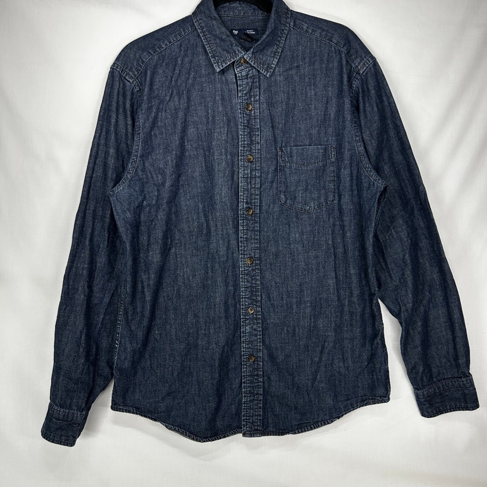Gap Dark Wash Denim Chambray Shirt Classic Fit L